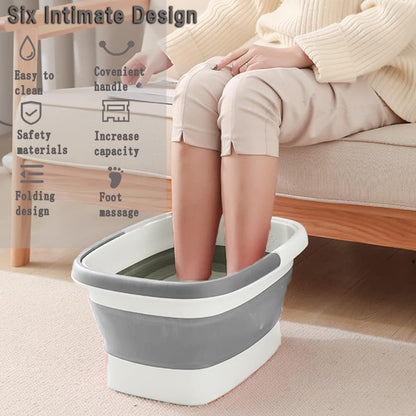 Collapsible Foot Bath Basin with Massage Acupoint, Portable Foot Soak Tub and Foldable Laundry Basket - Grey