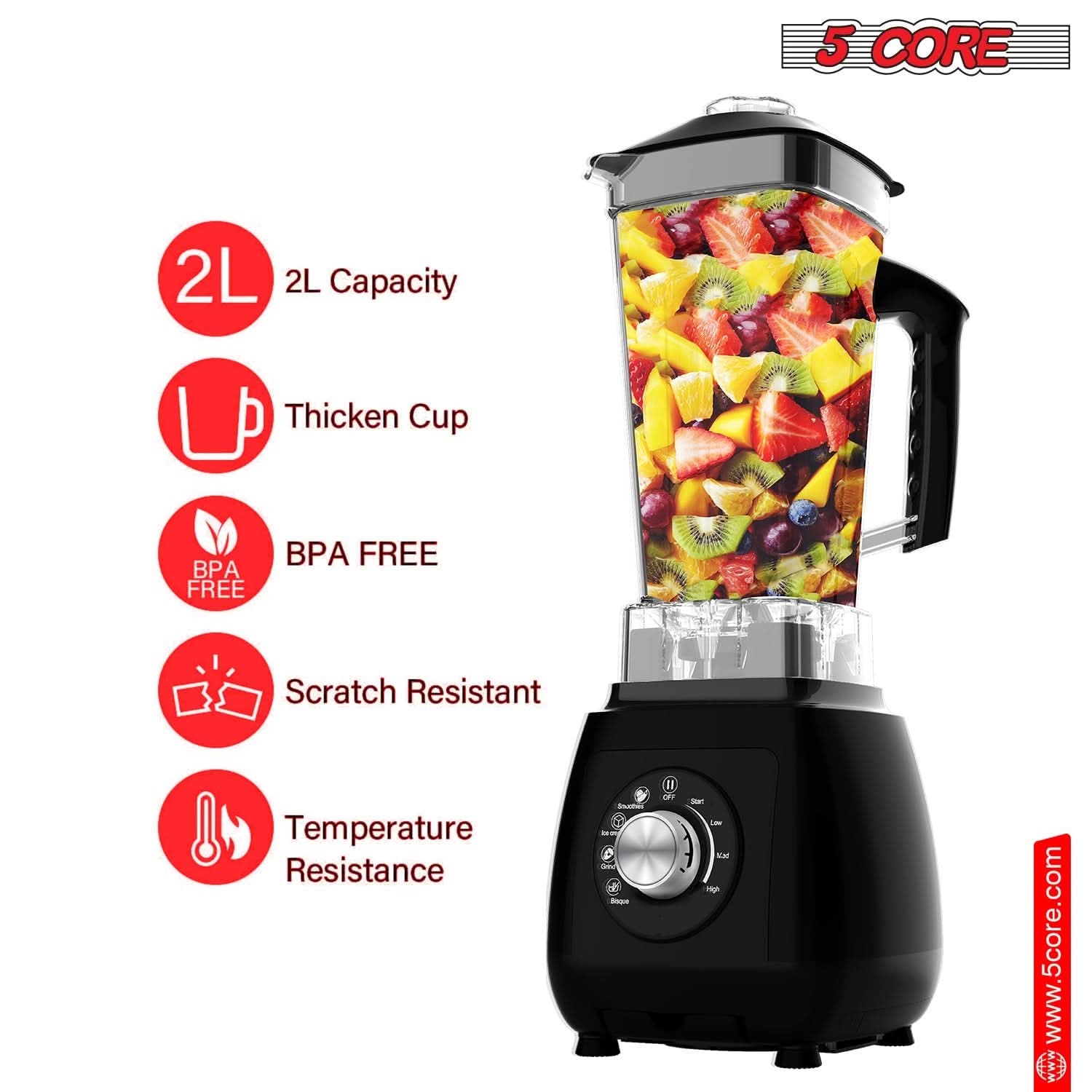 Powerful 2000W 5Core Juicer Blender - Ultimate Kitchen Smoothie Maker with 68Oz Jar