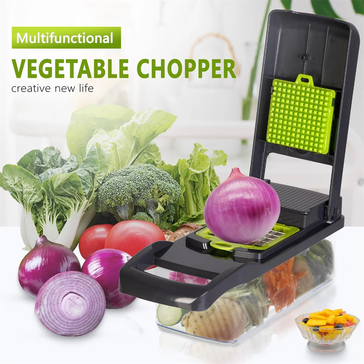 Revolutionize Your Cooking with the 12-in-1 Multi-Functional Vegetable Chopper - Effortless Slicing, Dicing, and Draining!