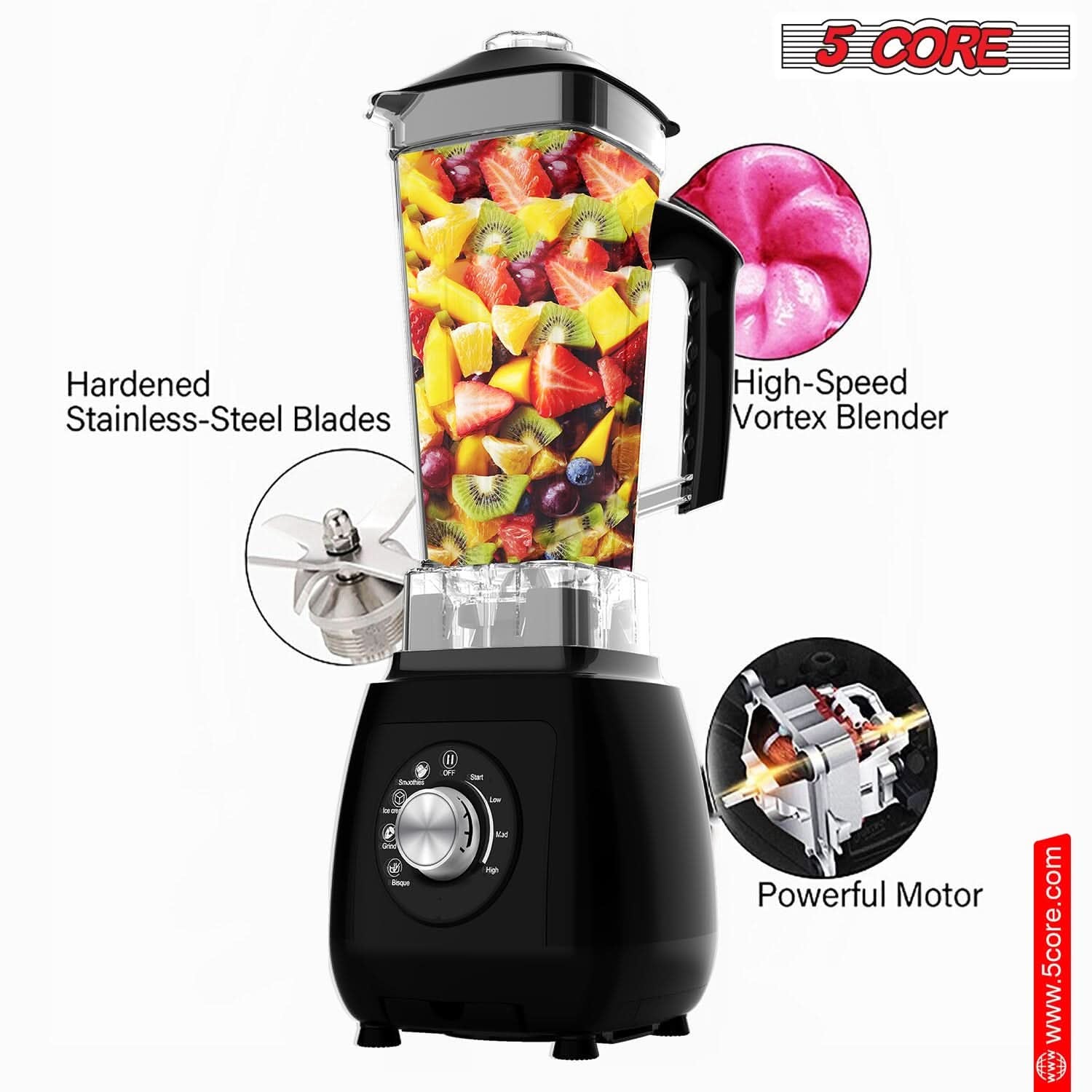 Powerful 2000W 5Core Juicer Blender - Ultimate Kitchen Smoothie Maker with 68Oz Jar