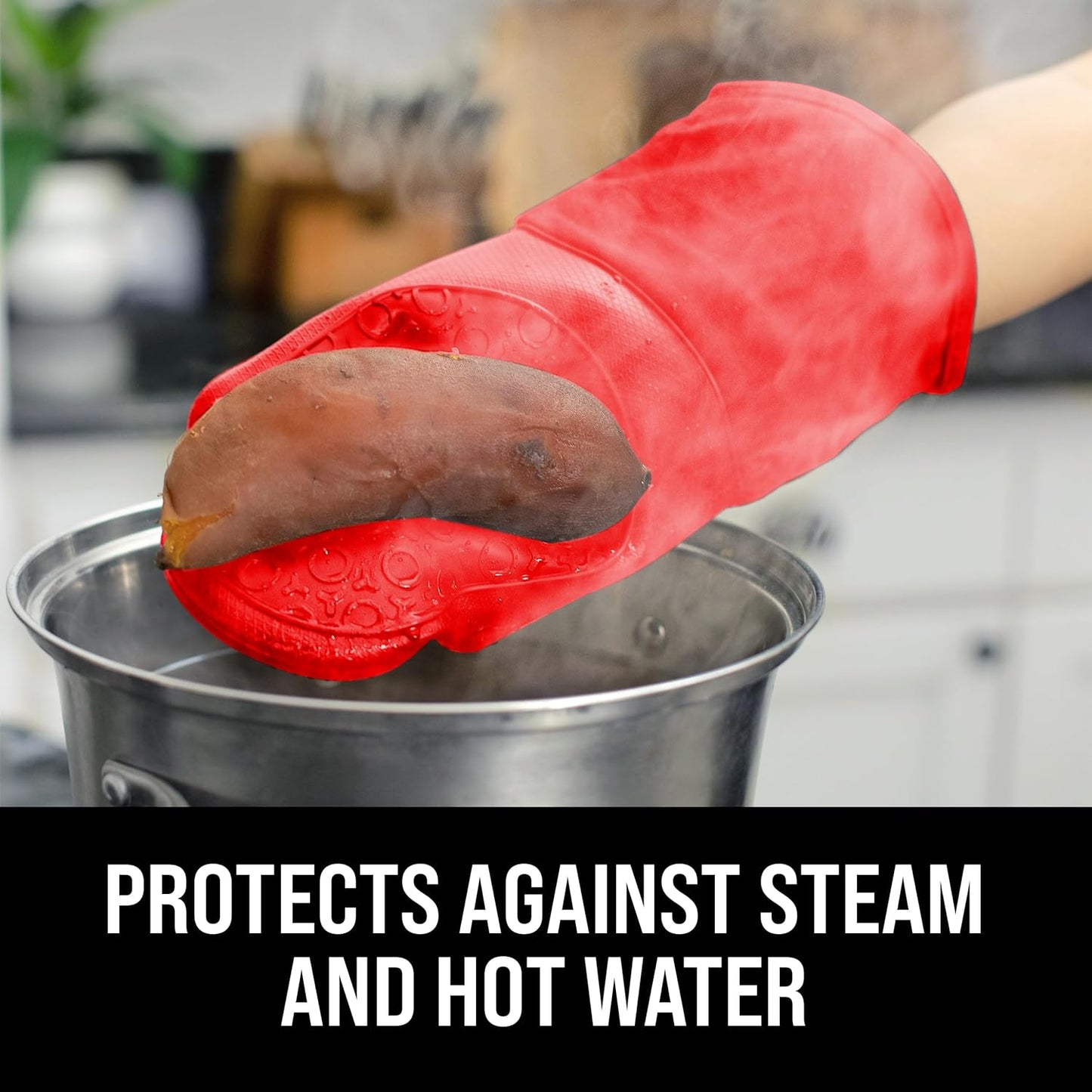 Premium Extra Long Silicone Oven Mitts - Heat Resistant & Flexible Pot Holders (Canyon Red, 13.7 Inches)