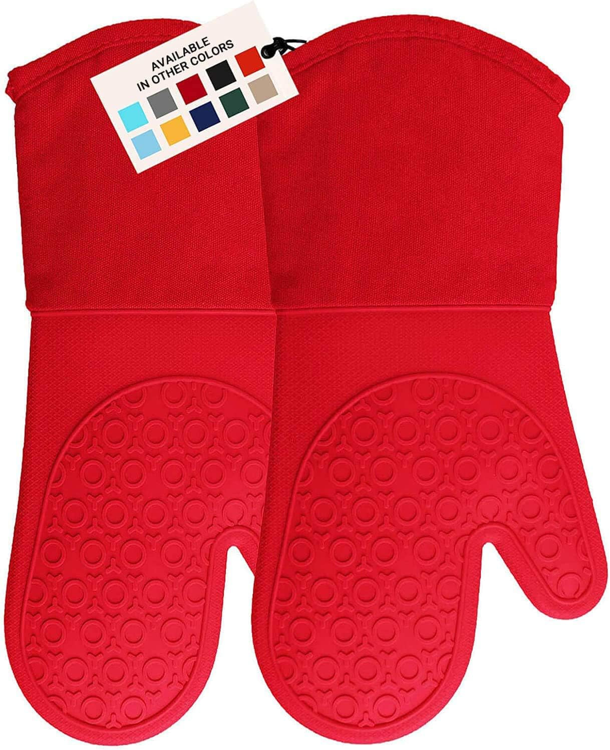 Premium Extra Long Silicone Oven Mitts - Heat Resistant & Flexible Pot Holders (Canyon Red, 13.7 Inches)