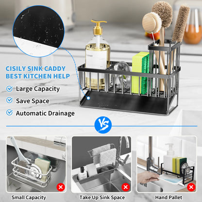 Ultimate Waterproof & Rustproof Black Sink Caddy for Kitchen Sponges & Accessories