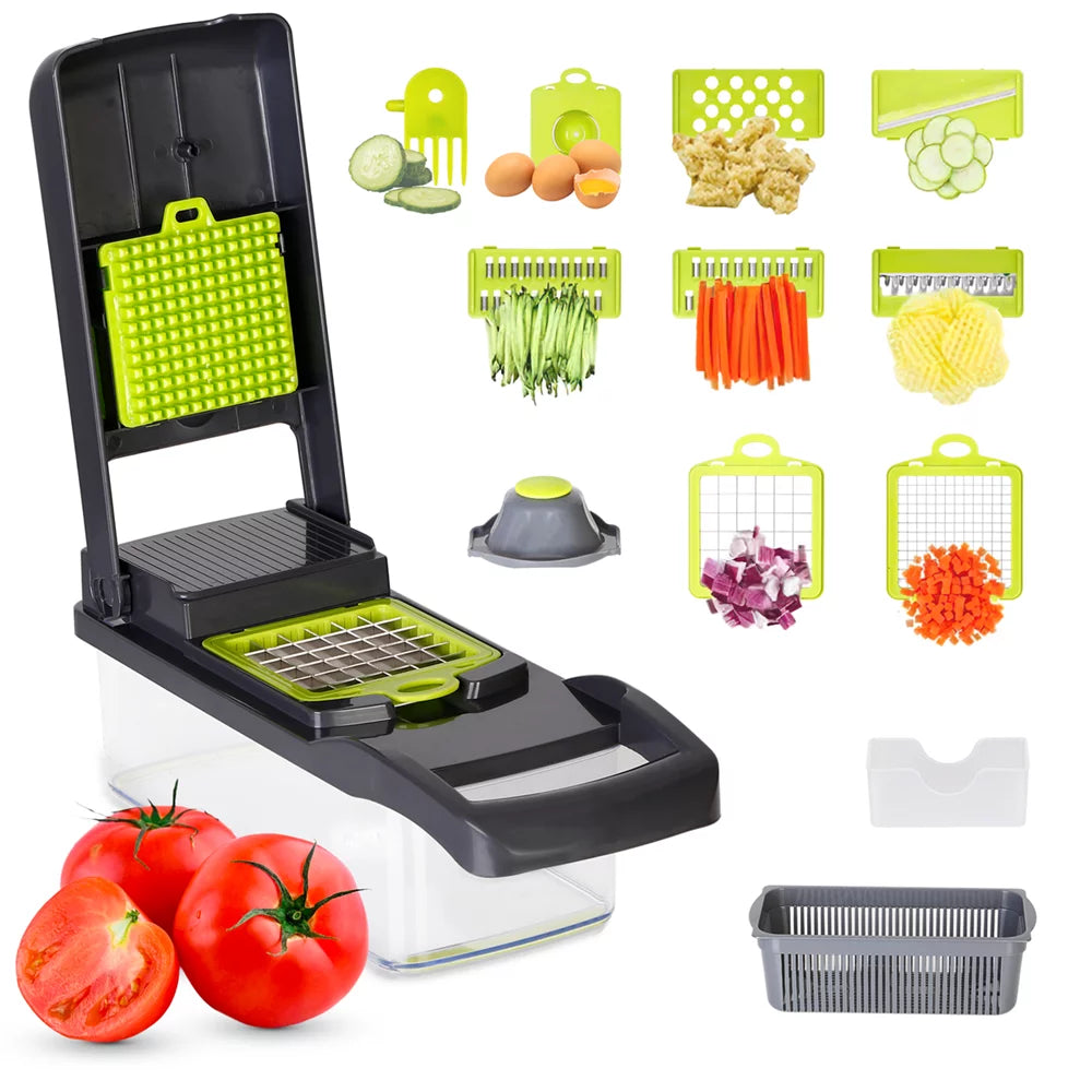 Revolutionize Your Cooking with the 12-in-1 Multi-Functional Vegetable Chopper - Effortless Slicing, Dicing, and Draining!