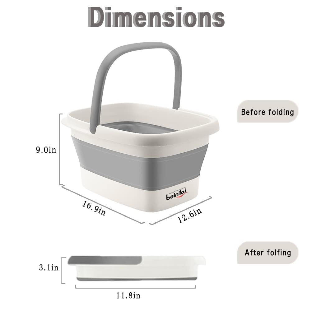 Collapsible Foot Bath Basin with Massage Acupoint, Portable Foot Soak Tub and Foldable Laundry Basket - Grey