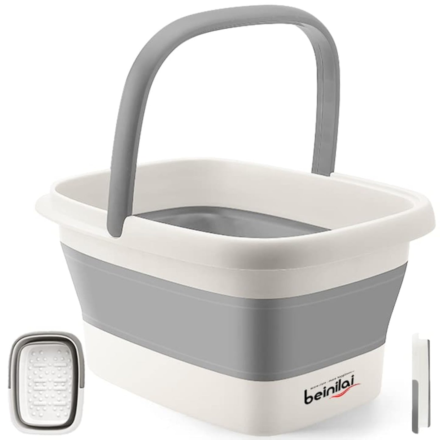 Collapsible Foot Bath Basin with Massage Acupoint, Portable Foot Soak Tub and Foldable Laundry Basket - Grey