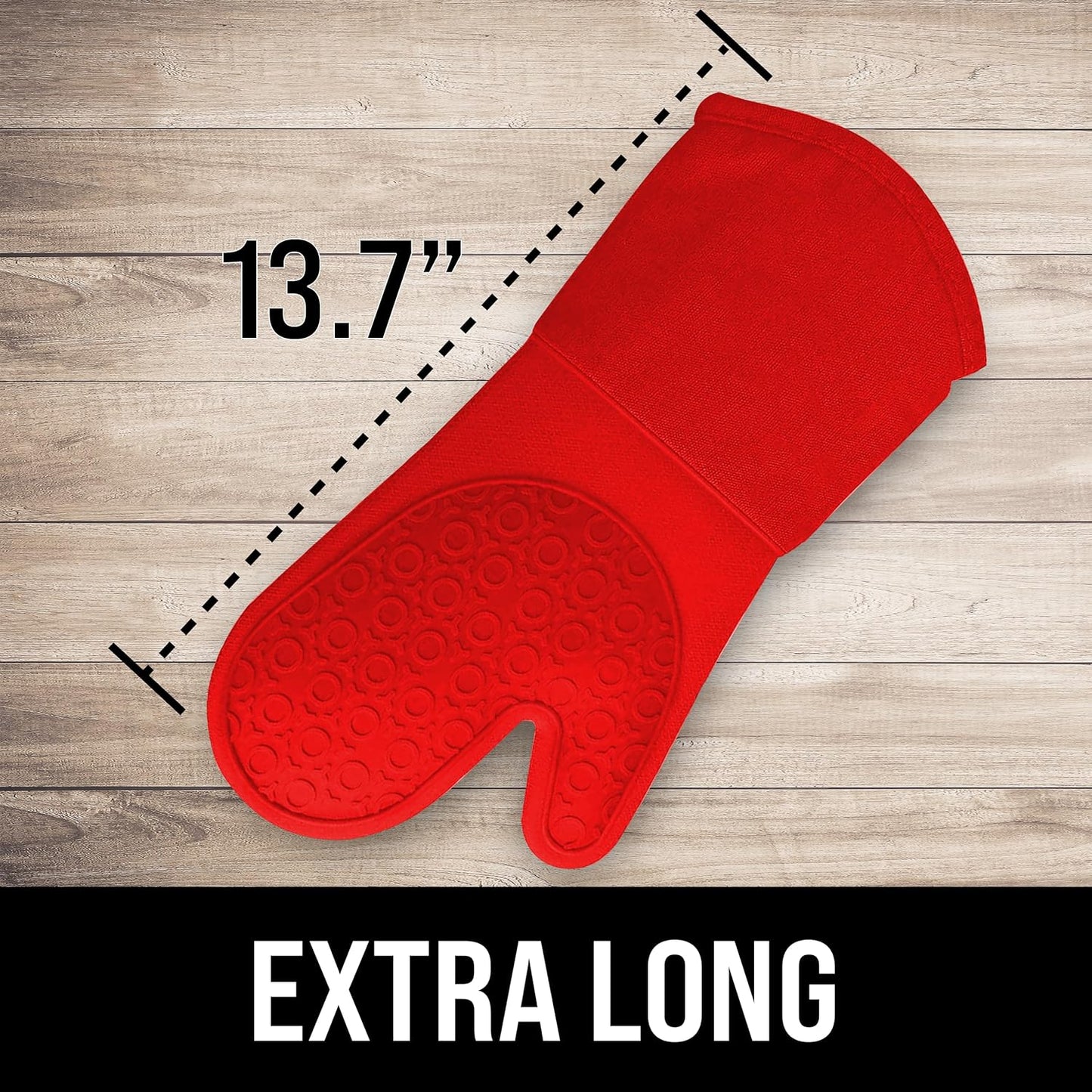 Premium Extra Long Silicone Oven Mitts - Heat Resistant & Flexible Pot Holders (Canyon Red, 13.7 Inches)