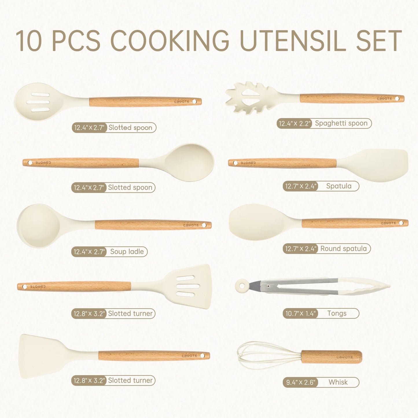 Premium 10-Piece Silicone Kitchen Utensil Set with Elegant Wooden Handles