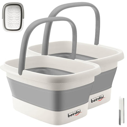 Collapsible Foot Bath Basin with Massage Acupoint, Portable Foot Soak Tub and Foldable Laundry Basket - Grey